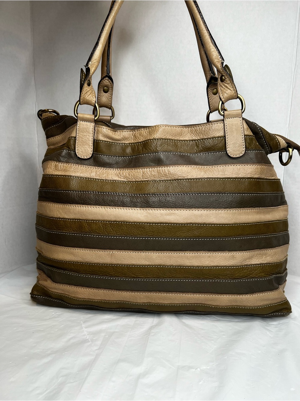 IL DUCA Genuine Leather Made In Italy Large Patchwork Stripe Hobo Tote Bag Boho